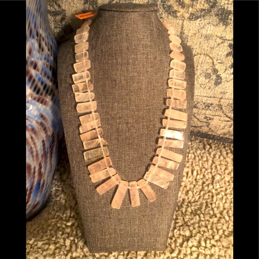Galilea Rose Qrtz, Stainless Steel Fringe Necklace